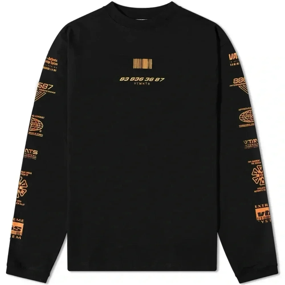 Vetements Black Long Sleeve Tee with Gold Accents